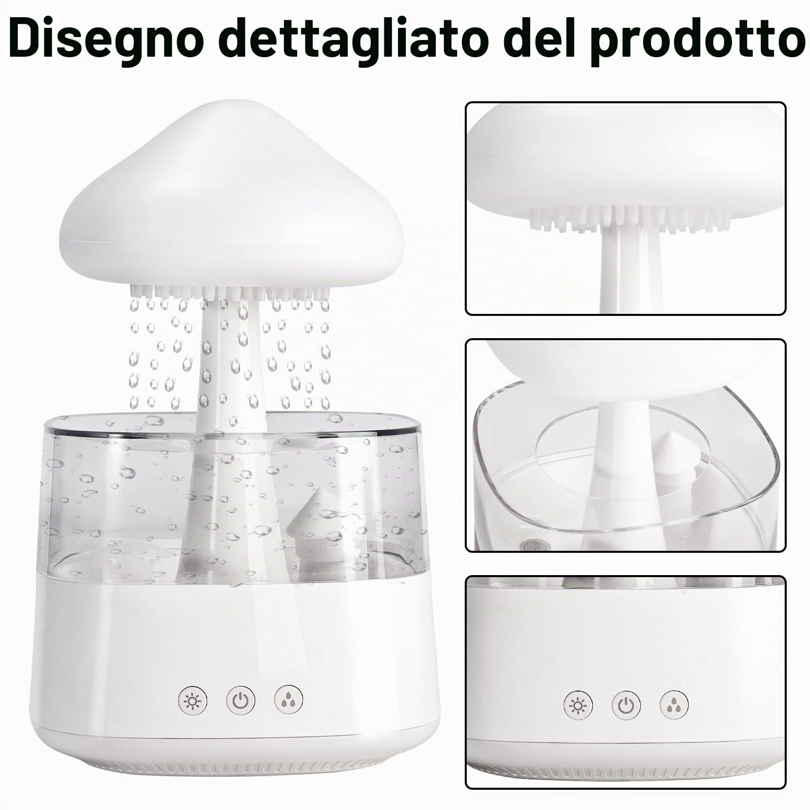 MIFXIN Raining Cloud Luce notturna Aromaterapia Diffusore di oli essenziali con 7 colori luci LED Micro Umidificatore Scrivania Fontana Comodino (bianco)