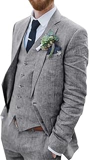 Retro Linen Men Suit Beach Wedding Suit Summer Slim Fit 3 Pieces Light Weight Linen Suit Jacket Vest Pant Tuxedo