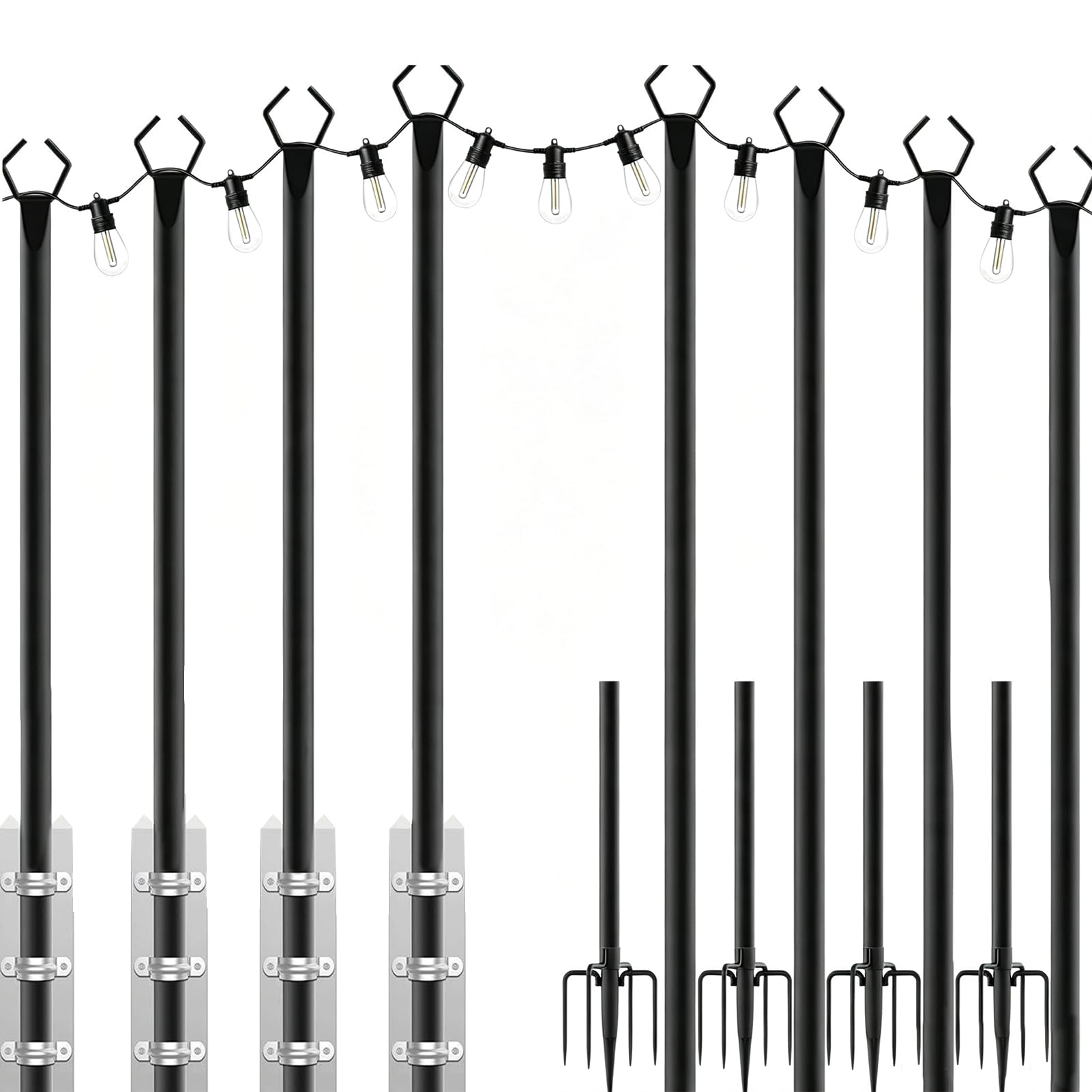 WUGCHDA 8 Pack String Light Poles, 10FT Metal Poles with Fork for Outdoor String Lights, Weather Resistant Light Poles for Party, Backyard, Outside, Patio, Garden, Deck, Wedding (8 Pack)