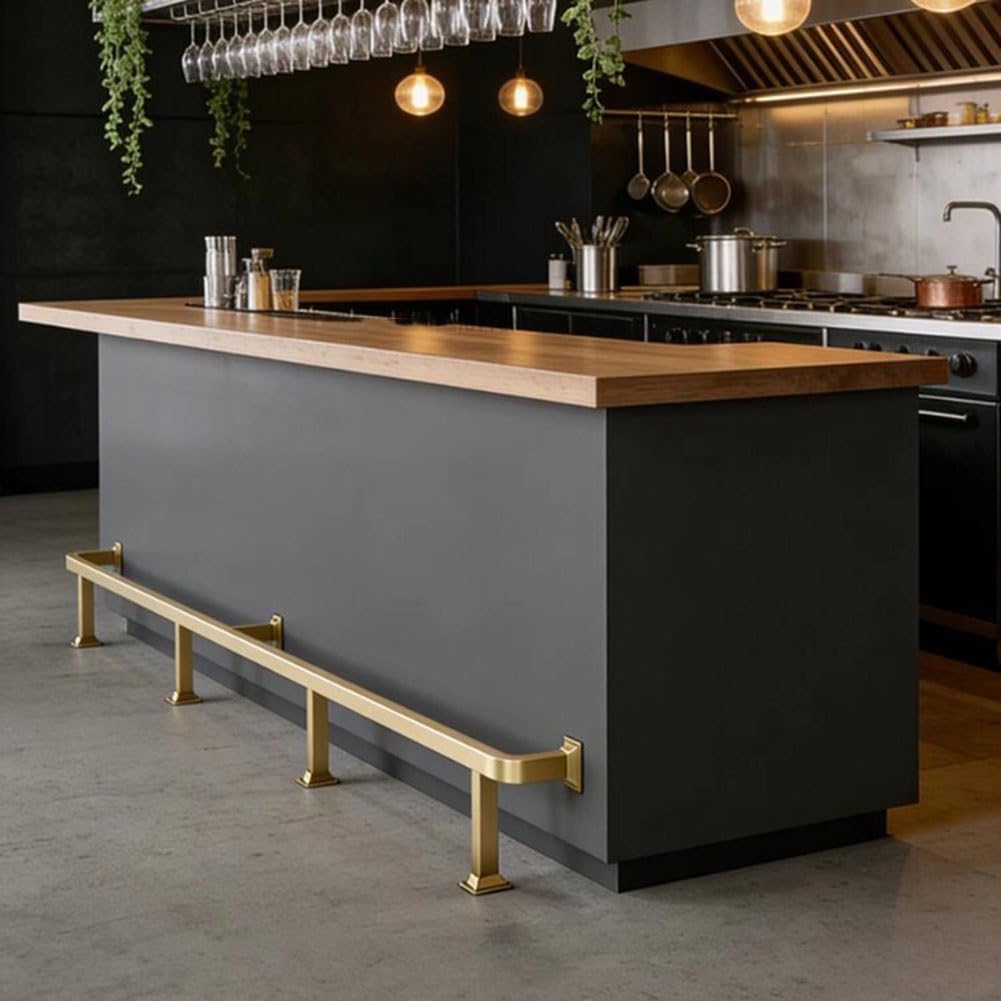 Bar Foot Rail Kit, 304 Stainless Steel Wall Mount Foot Rest, Square Satin Finish Under Counter Railing for Kitchen Island Home Bar(Champagne Gold,23ft/7.0m)