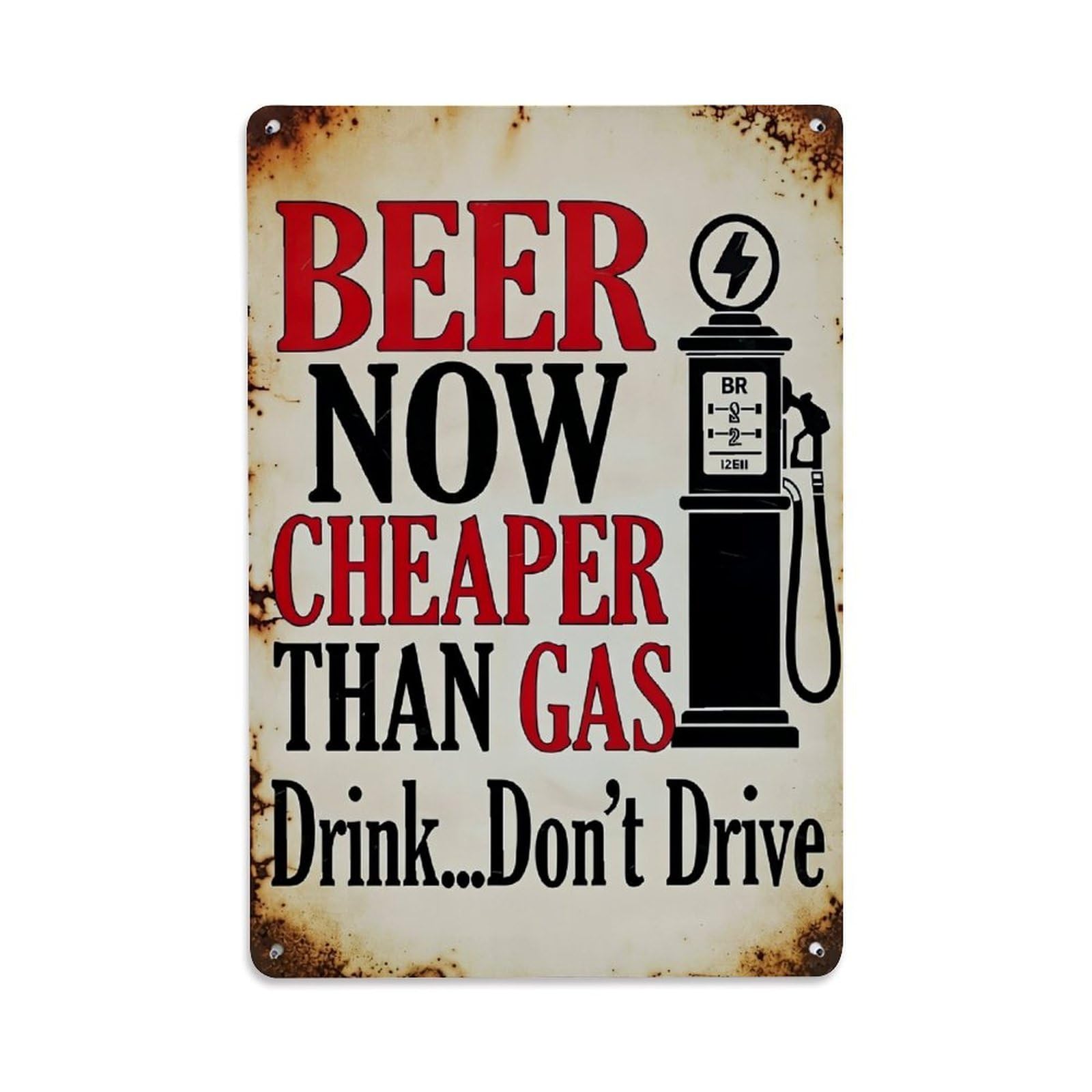 Bliveurn Vintage Beer Now Cheaper Than Gas Retro Metal Tin Sign, Metal Poster For Home, Gaming Room, Studio Workshop,Bar,Garage Wall Art Decor 8X12 Inch