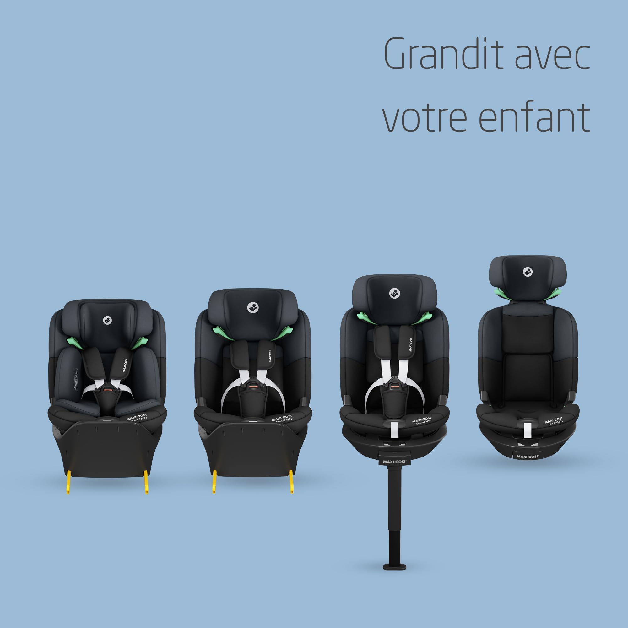 Maxi-Cosi Emerald 360 S i-Size, Siège-auto Isofix 360 Pivotant, 0-12 ans (40-150 cm), Siège-auto bébé & enfant, Rotation FlexiSpin 360°, 4 Inclinaisons, Protection G-CELL, Tonal Black