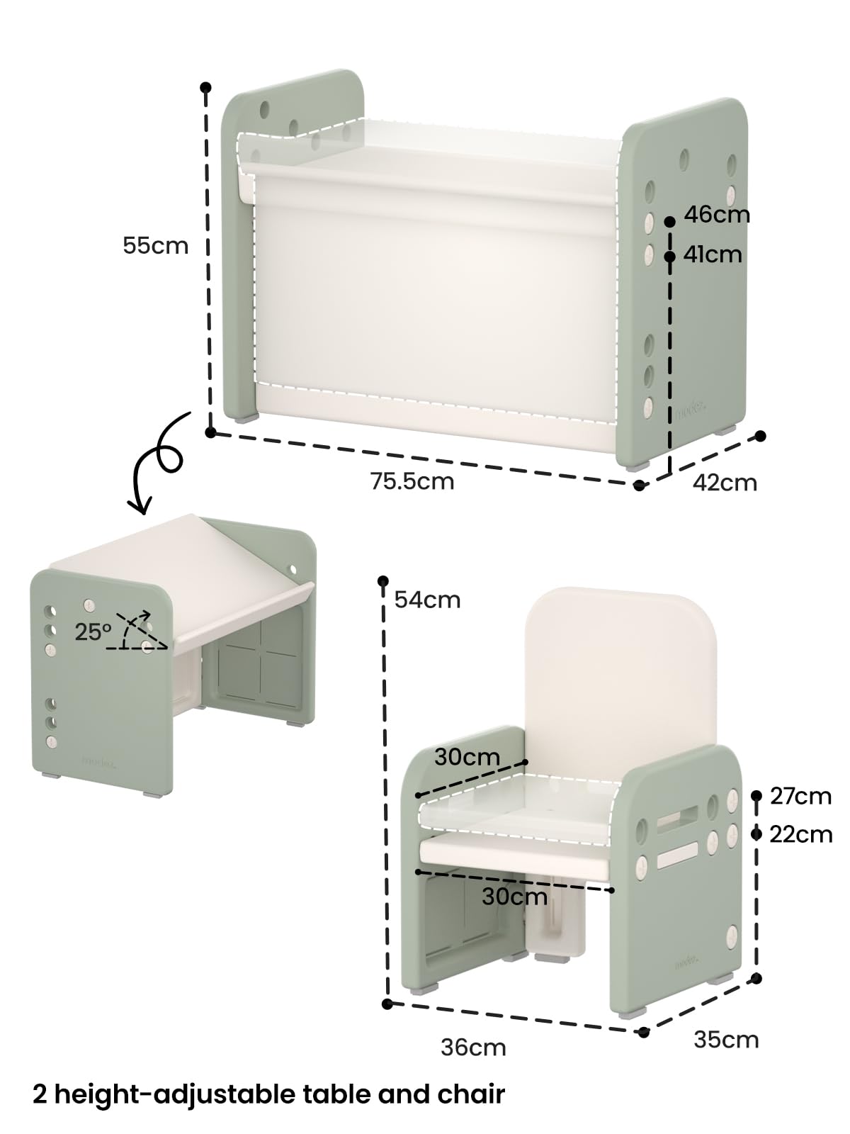 Table Enfant Réglable avec Chaise, Bureau Convertible Multifonctions Vert