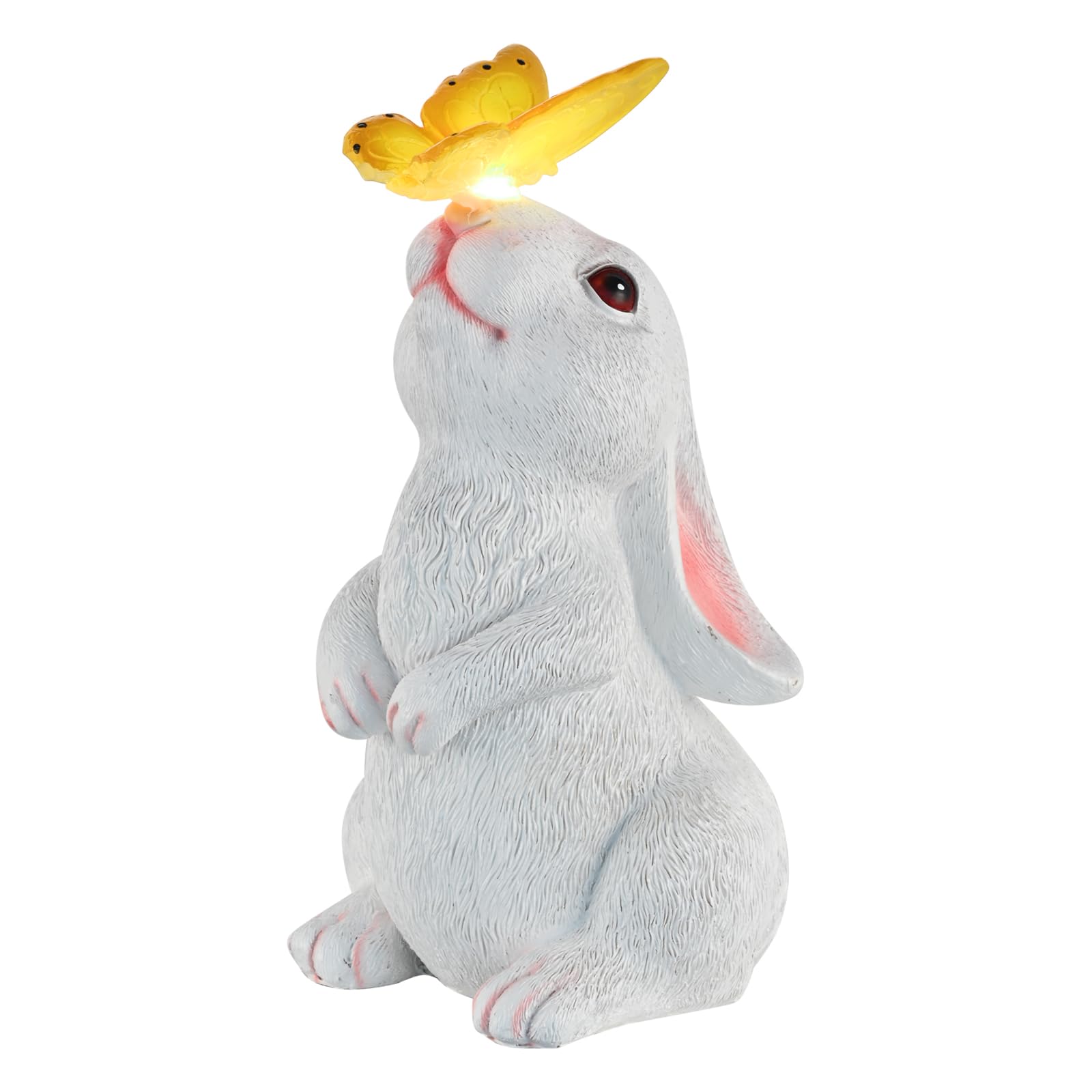 AOLIY Garden Outdoor Decor-Rabbit in with Solar Butterfly Light Garden Statues Decorations for Bunny Lovers,Ornament Gift for Patio Yard Lawn Porch.(White Warm White)