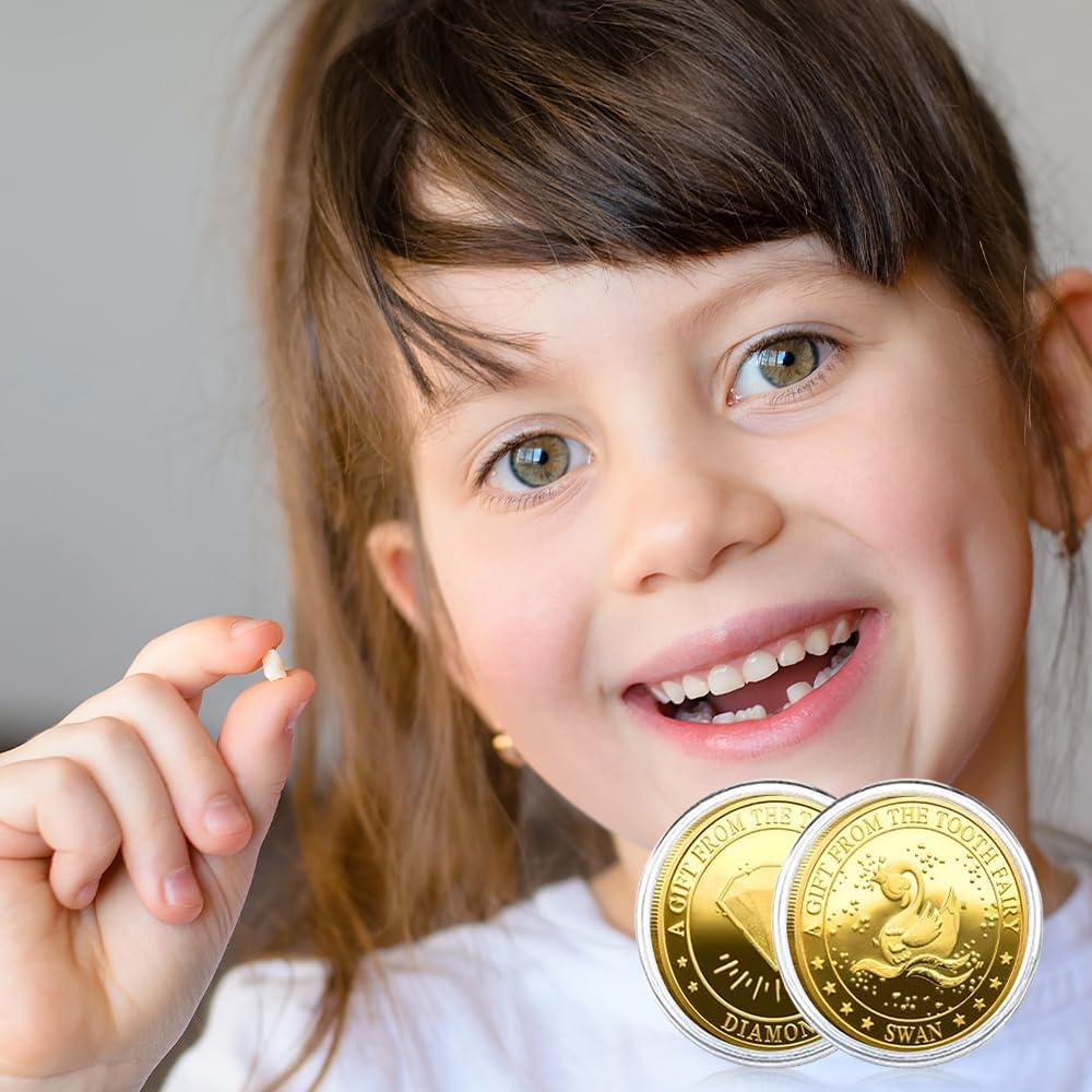 mizikuu 20 monedas de hada de los dientes, hada de los dientes, hada de los dientes, con diferentes patrones, monedas de oro para niños, regalo de hada de los dientes, recuerdo para recompensar la