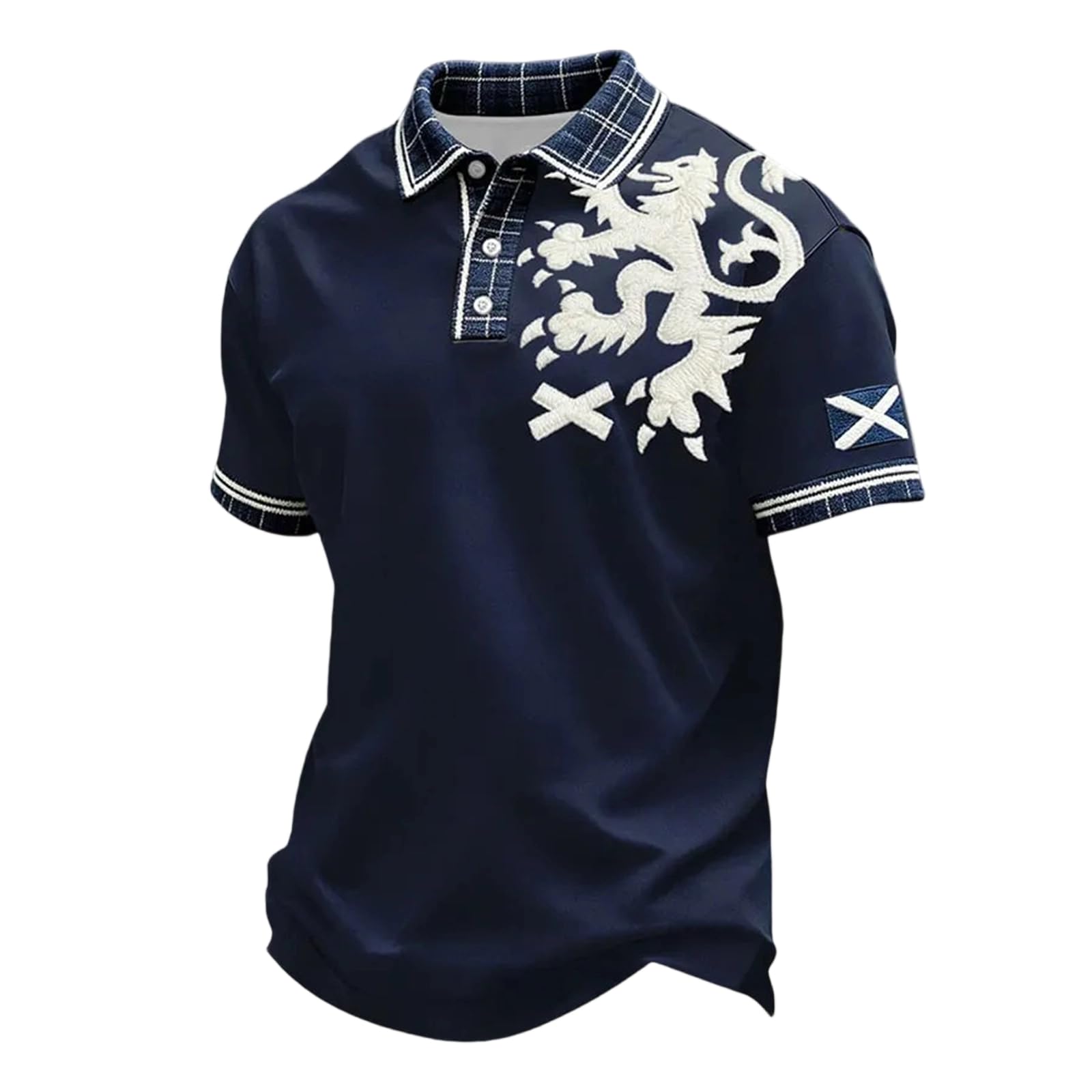 XOLTOAN Men’s England Football Shirt 2026 with Lion Print Collared Short Sleeve Polo Shirt for Supporters of Football Casual National Flag Print Button Down Collar Top Outdoor Sports Shirts 2#Navy L — image 1