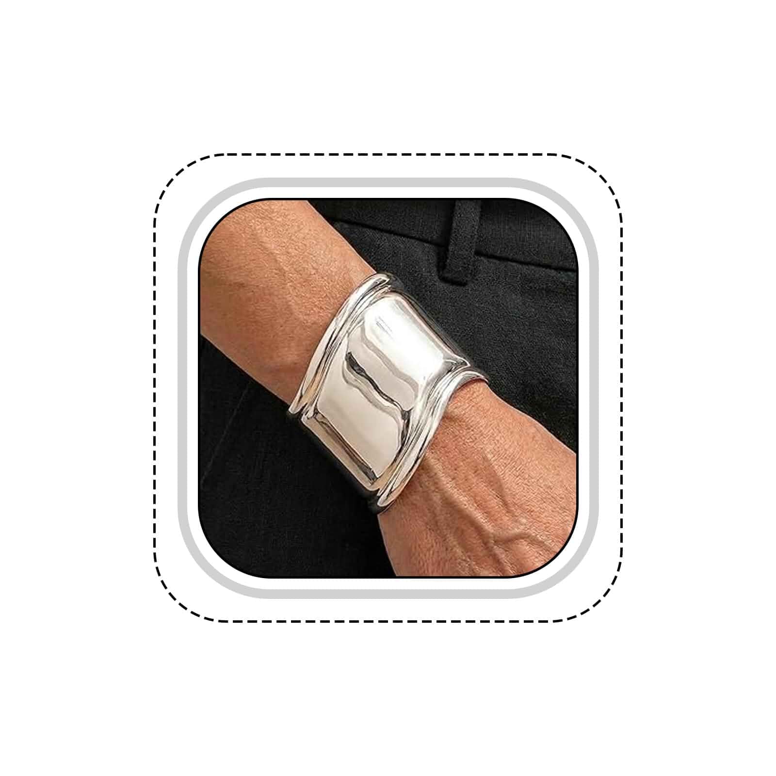 Chunky Metallic Arm Cuff Bracelet, Trendy Thick Wrist Cuff Bangle, Lustrous Finish Statement Jewelry, Adjustable Open Punk Style Bracelet Accessory