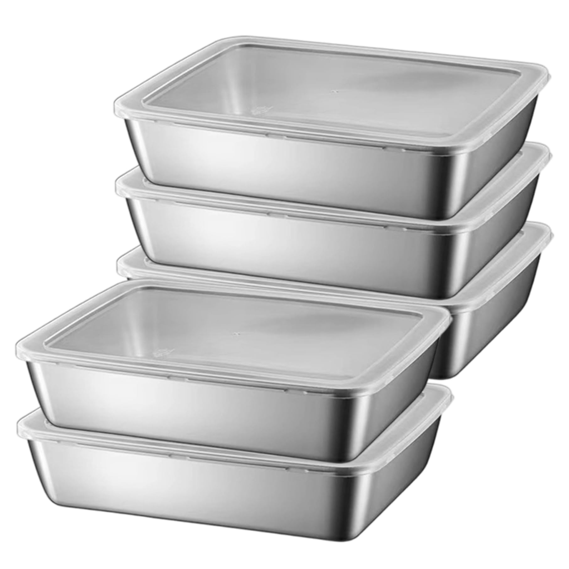 5pcs Edelstahl -Lebensmittelbehälter, stapelbare Lebensmittelablagerungsbox mit Plastikdeckel, Fleischküste für Kühlschrank oder Picknick, Grillparty, Büro Mittagessen, Küchenspeicherorganisation