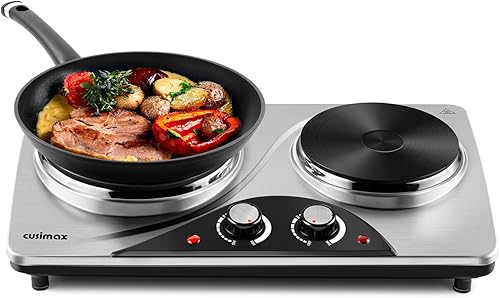 CUSIMAX - Placa eléctrica de doble quemador de 1800 vatios para cocinar, quemador de encimera, placas calientes portátiles de hierro fundido con