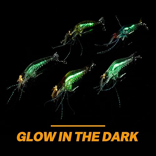 Miniatura 3 de Goture Señuelos de camarón, señuelos de pesca de camarones suaves para agua dulce y salada, juego luminoso de cebo de camarón con gancho afilado y