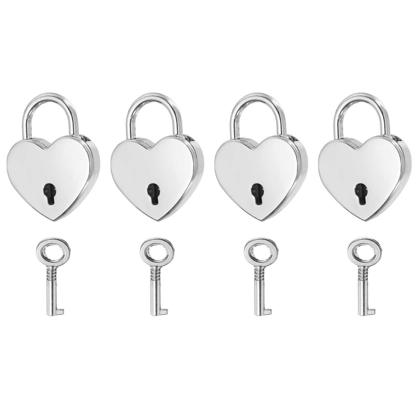 PATIKIL Mini Heart Lock with Key, (30 x 39 mm, Silver) (4 Pcs), Heart Shaped Padlock Metal Love Locks, Suit for - Lover Bridge/Anniversary/Diary Book/Handbag/Jewelry Box