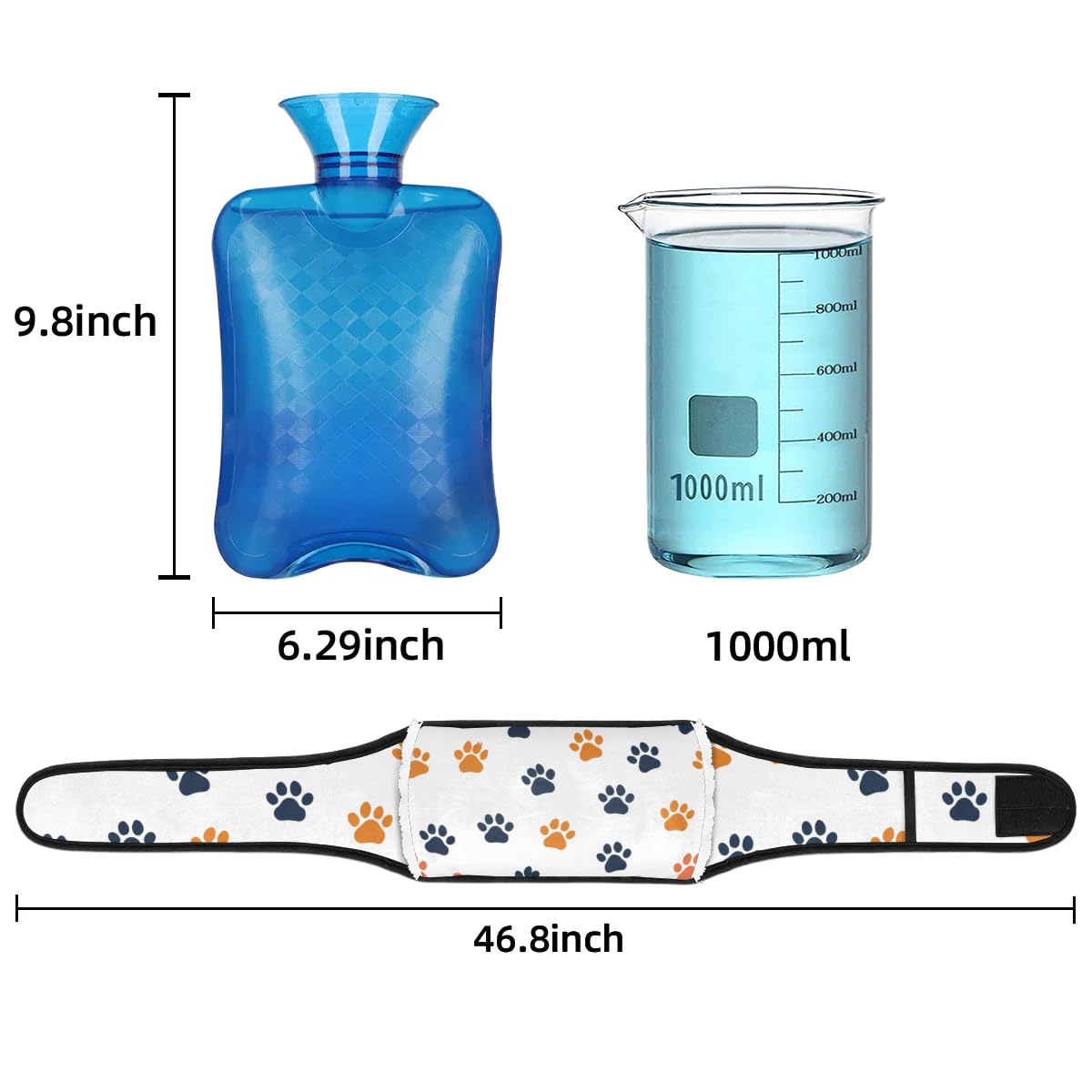 Hot Water Bag with Waist Cover Paws Dog Warm Hot Water Bottle Belt Plush Double Hand Insert Wearable Water Bag Detachable Hot Bottle Pouch for Neck Shoulder Pain Relief
