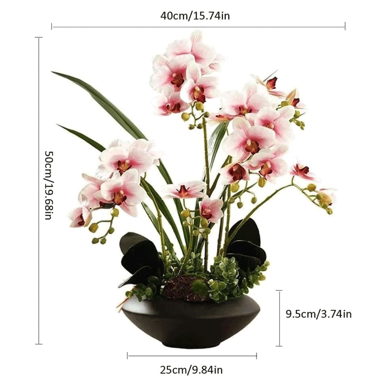 Orquídea Artificial de 19,68 Pulgadas, Floral Falso con jarrón de cerámica, Flores Artificiales de Phalaenopsis en Maceta, Flor Artificial Moderna de imitación