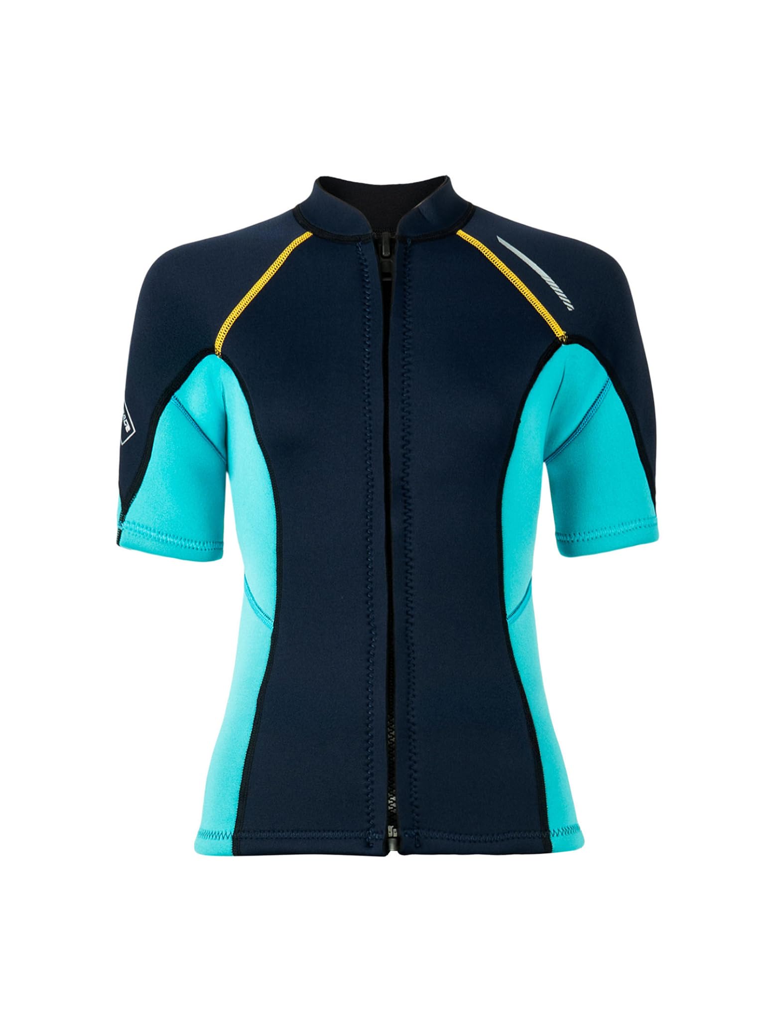 Eandarui Women 1.5mm Neoprene Short Sleeve Swim Tops Wetsuit Swimsuit Diving Surfing Suit Front Zip Swim Shirt Navy Blue Medium