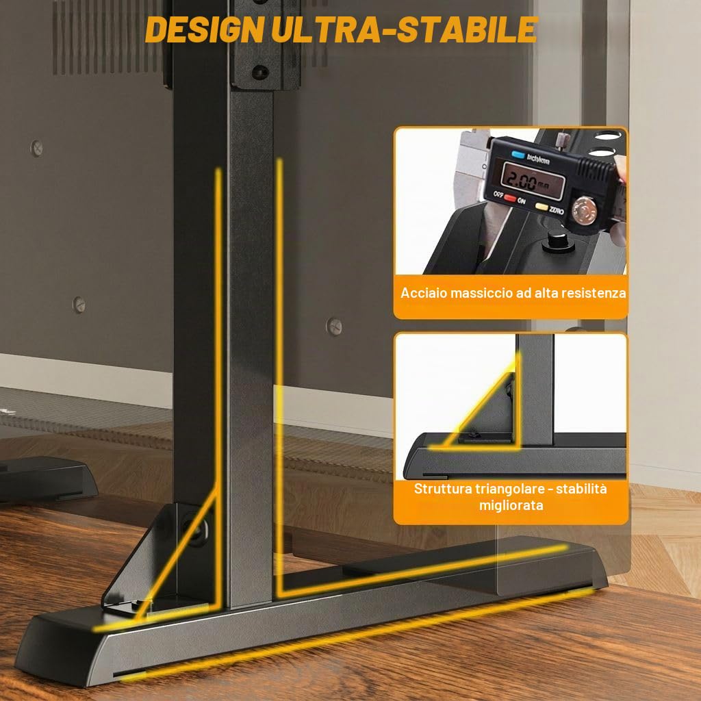 TVON Supporto TV da Tavolo con Piedini TV Regolabili in Altezza, Base Supporto TV con Gestione dei Cavi per TV da 37 a 86 Pollici, Piedini in Acciaio Regge fino a 68 KG, VESA Max 800x600mm