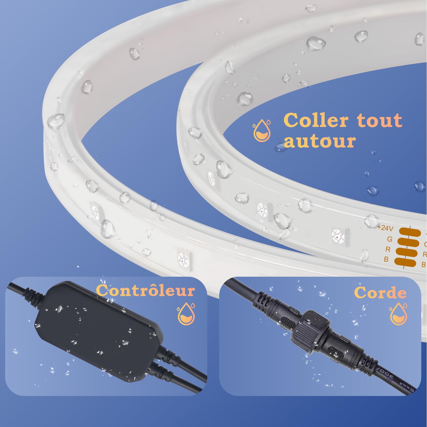 Lichaser RGB+IC Ruban LED Exterieur Etanche DIY IP67, Suivi, Segmentation de Bandes LED avec Application BT et Télécommande RF pour une Utilisation en Extérieur (40m)