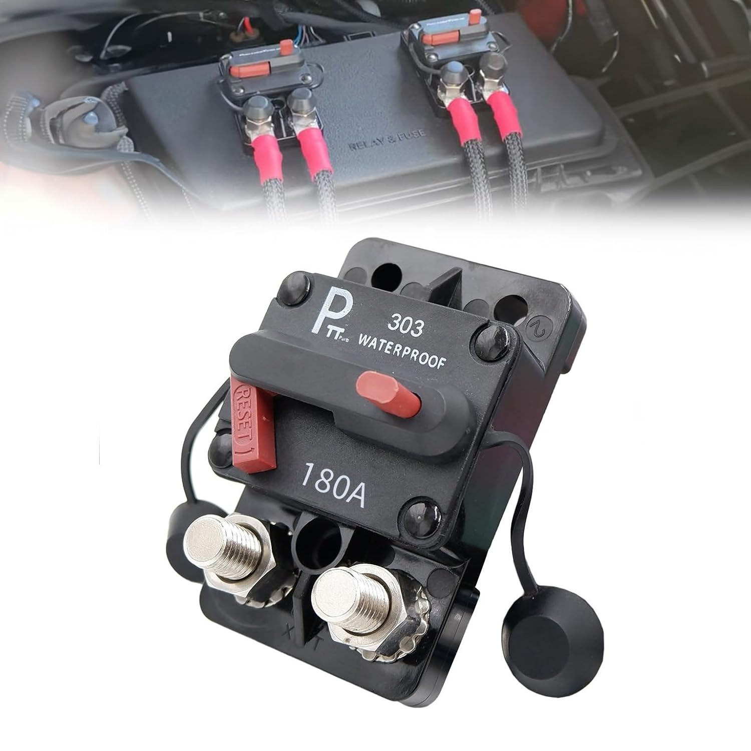 Hi-Amp Circuit Breaker T3+Switch with Manual Reset, Water Proof, Side by Side Stud (180A)