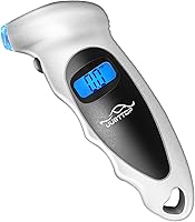 JUSTTOP Digital Tire Pressure Gauge 150 PSI - Backlit LCD, 4 Units, Anti-Skid Grip for Cars, Trucks, Bikes (Silver)