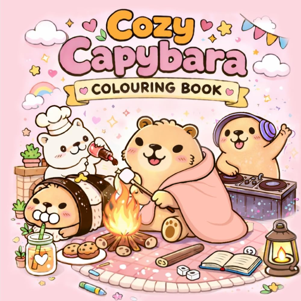 Cozy Capybaras Coloring Book: Bold and Easy Relaxing Designs Featuring Cute Capybaras for Stress Relief