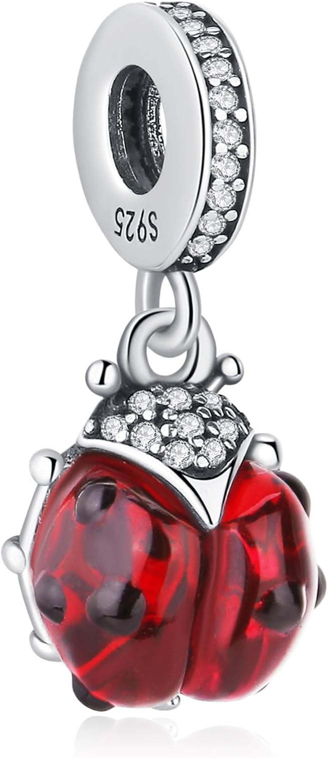 Nbsameng S925 Sterling Silver Charms Bead Compatible for Pandora Bracelets and Necklaces, DIY Jewelry for Women, Red Ladybug