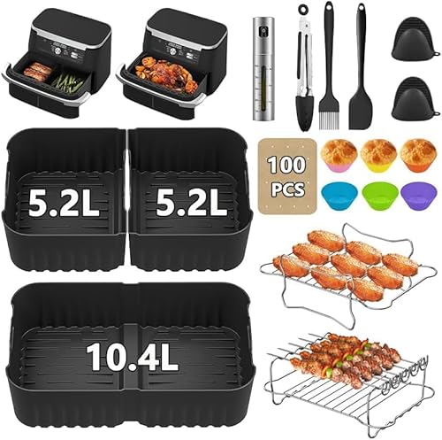 Suyoo Hot Air Fryer Accessories for Ninja Foodi Flexdrawer AF500EU 10.4 L, 1 x 10.4 L and 2 x 5.2L Silicone Mould and Other Dual Zone Airfryer Ninja Airfryer Accessories