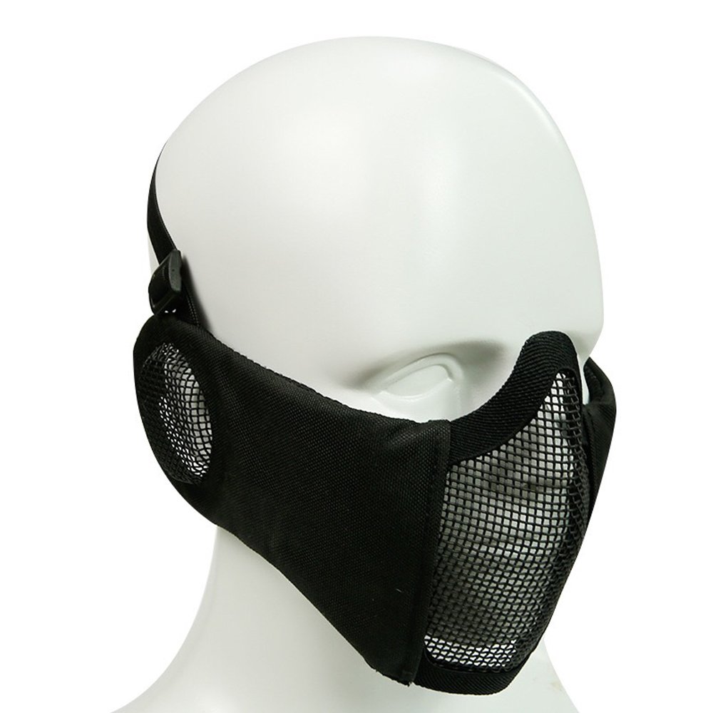Tactical Airsoft Mask Half Face Steel Mesh with Ear Protection for Hunting Paintball Halloween Cosplay Camouflage