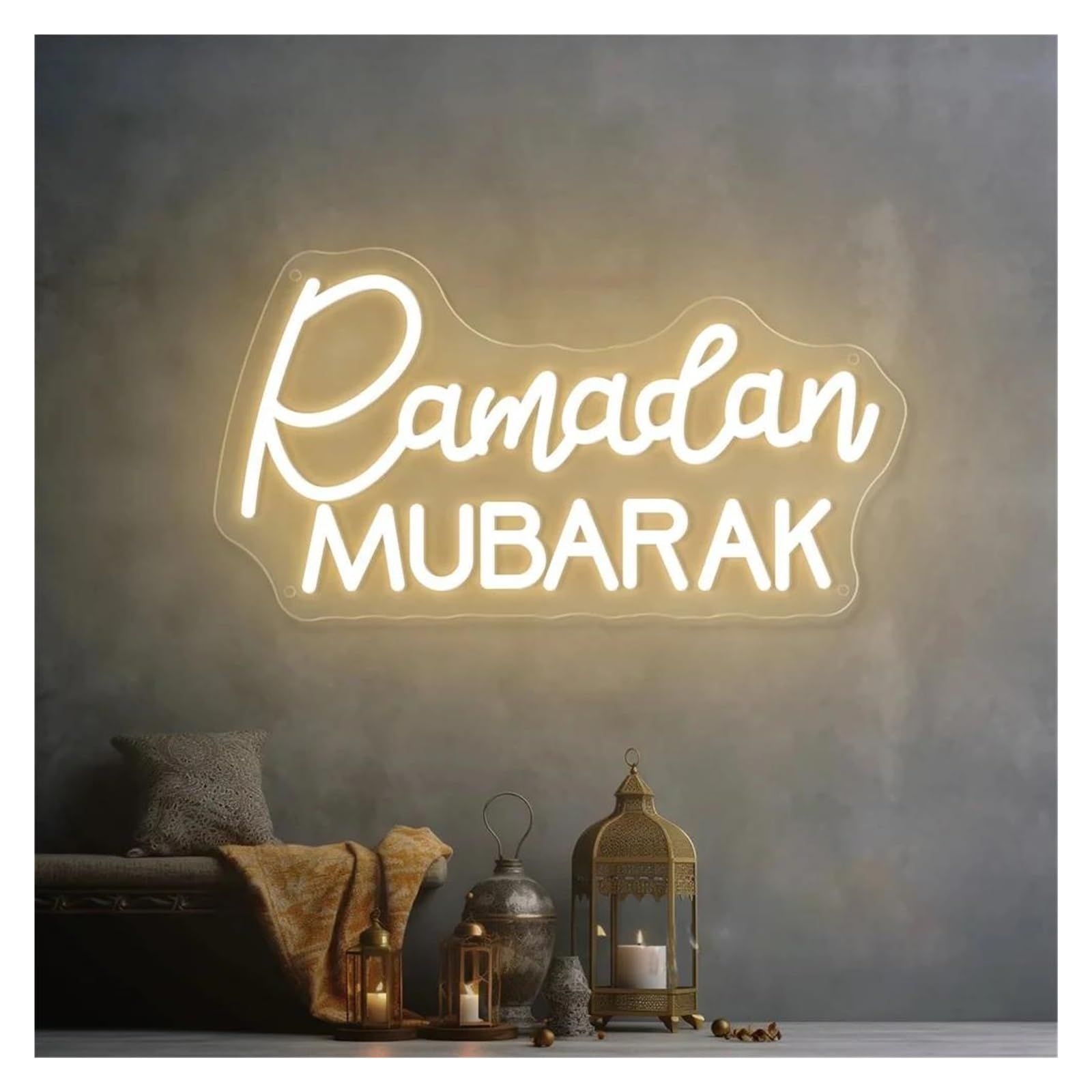 LEMST Signs Lamp 2025 Ramadan Neon Sign Eid Mubarak Lights USB Powered Ramadan Decorations Party Room Wall(A)