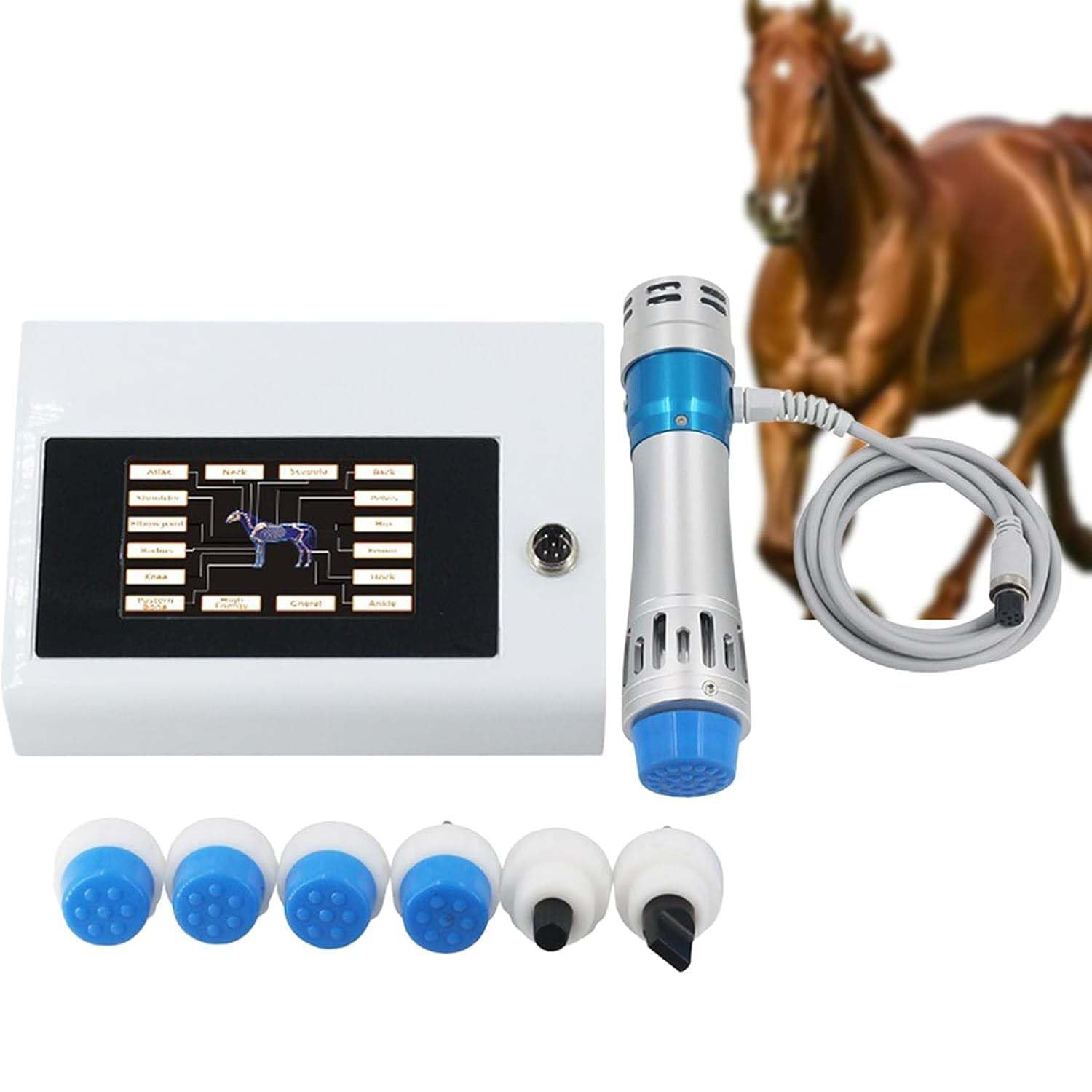 DPLWJPP Shockwave Therapy Machine for Horses Veterinary Extracorporeal Shock Wave Therapy Device Animal Massager with 18 Frequency Levels 7 Deep Tissue Massage Heads