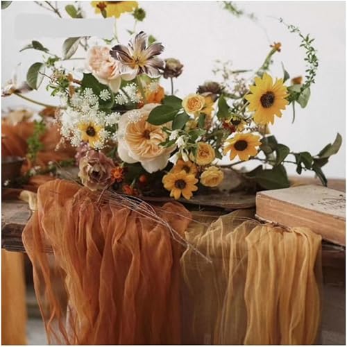 Miniatura 5 de Camino de mesa de gasa rústica de 38 x 120 pulgadas, color terracota, mantel bohemio para decoración de bodas, despedidas de soltera, baby shower