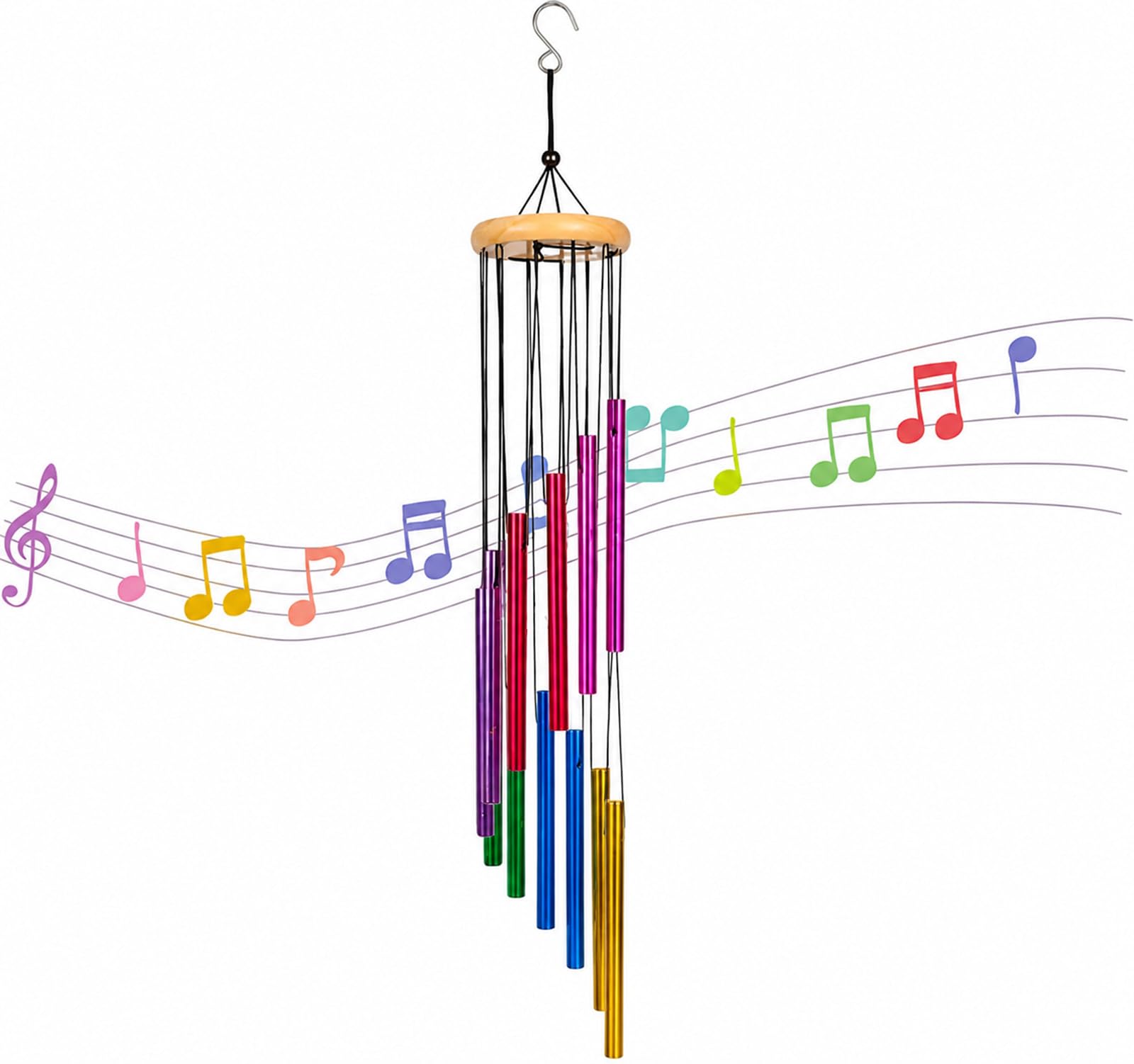 Wind chimes for Garden, Wind Chimes Outdoor for Garden with 12 Colorful Aluminum Tubes, for Patio Balcony Yard Decoration, Indoor Outdoor Hanging Decor