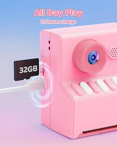 Miniatura 6 de Cámara para niños con impresión instantánea rosa HODDRCCN 32G Cámara de impresión instantánea para niños -1080P HD - Cumpleaños de Navidad para