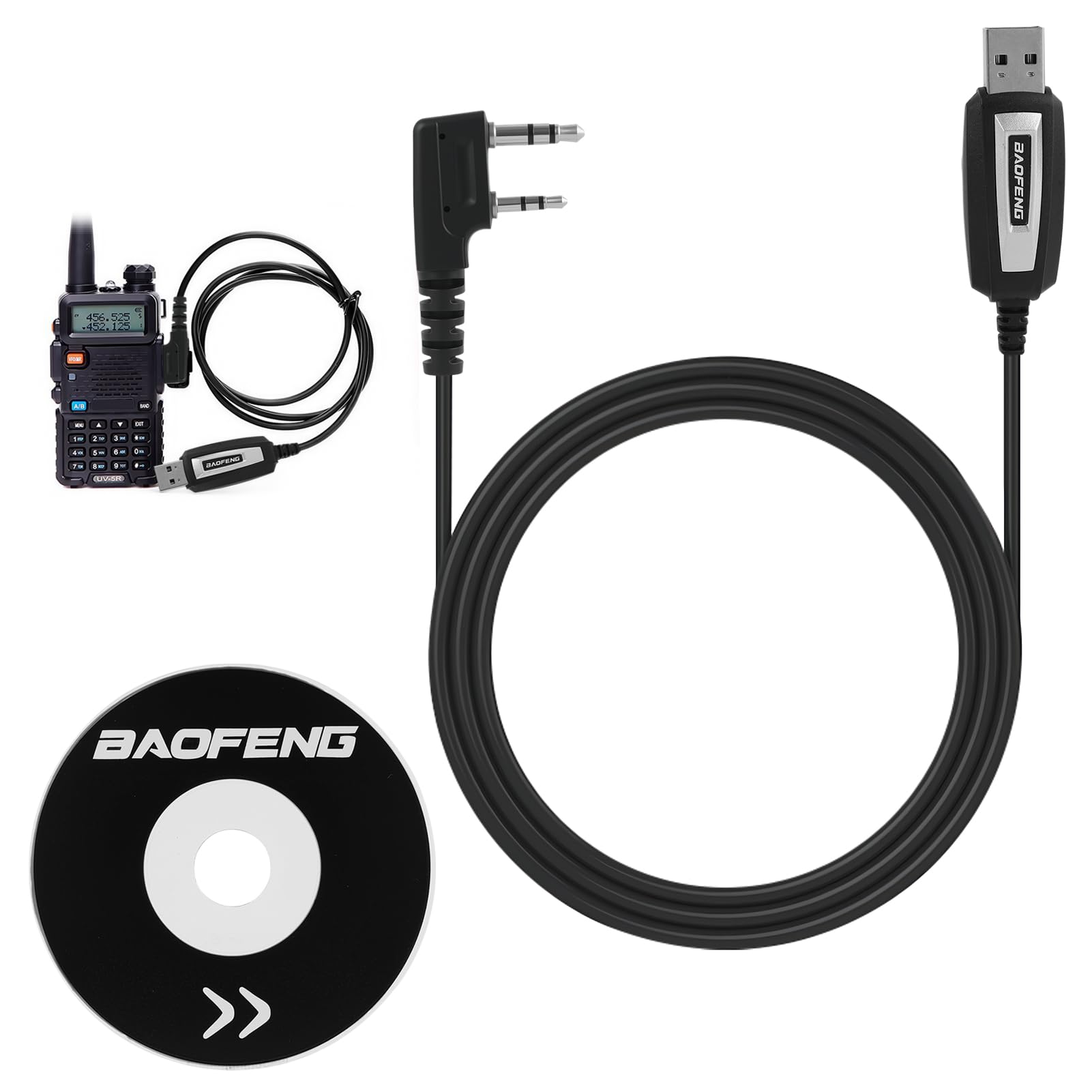 Câble de programmation 99 cm pour radios BAOFENG UV-5RA, UV-5R Plus, UV-5RE, UV3R Plus, BF-888S, 5R EX, 5RX3, GA-2S - Connecteur auxiliaire, design anti-nœuds
