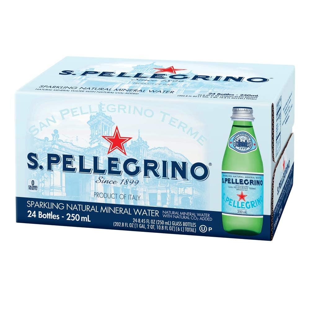 San.Pellegrino Sparkling Water Glass Bottle 250ml, (Pack of 24 Bottle X 250ml Each) Imported