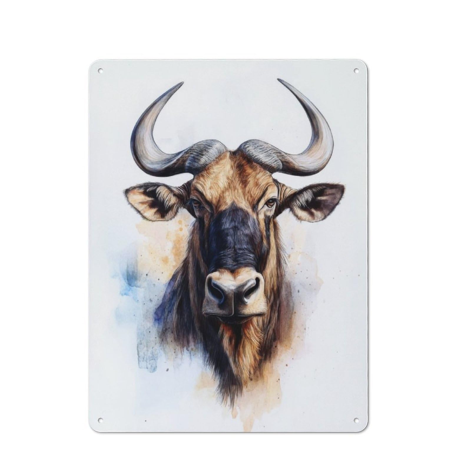 Junmoney Wildebeest Watercolor Portrait Vintage-Inspired Tin Sign 40X30cm For Café Or Restaurant, For Cooler-Month Interiors With Vintage Character
