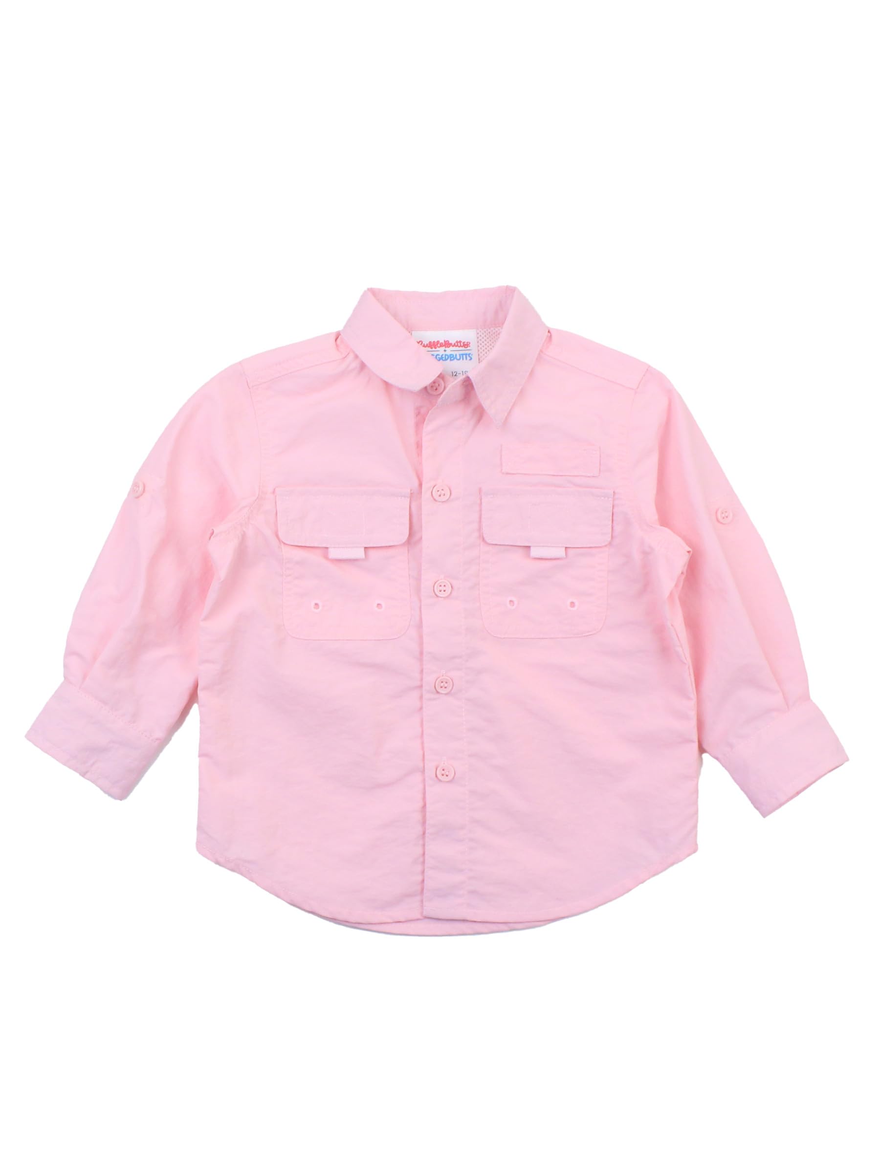 RUGGEDBUTTS Baby/Toddler Boys Sun Protective Button Down Shirt - Pink, 12-18m