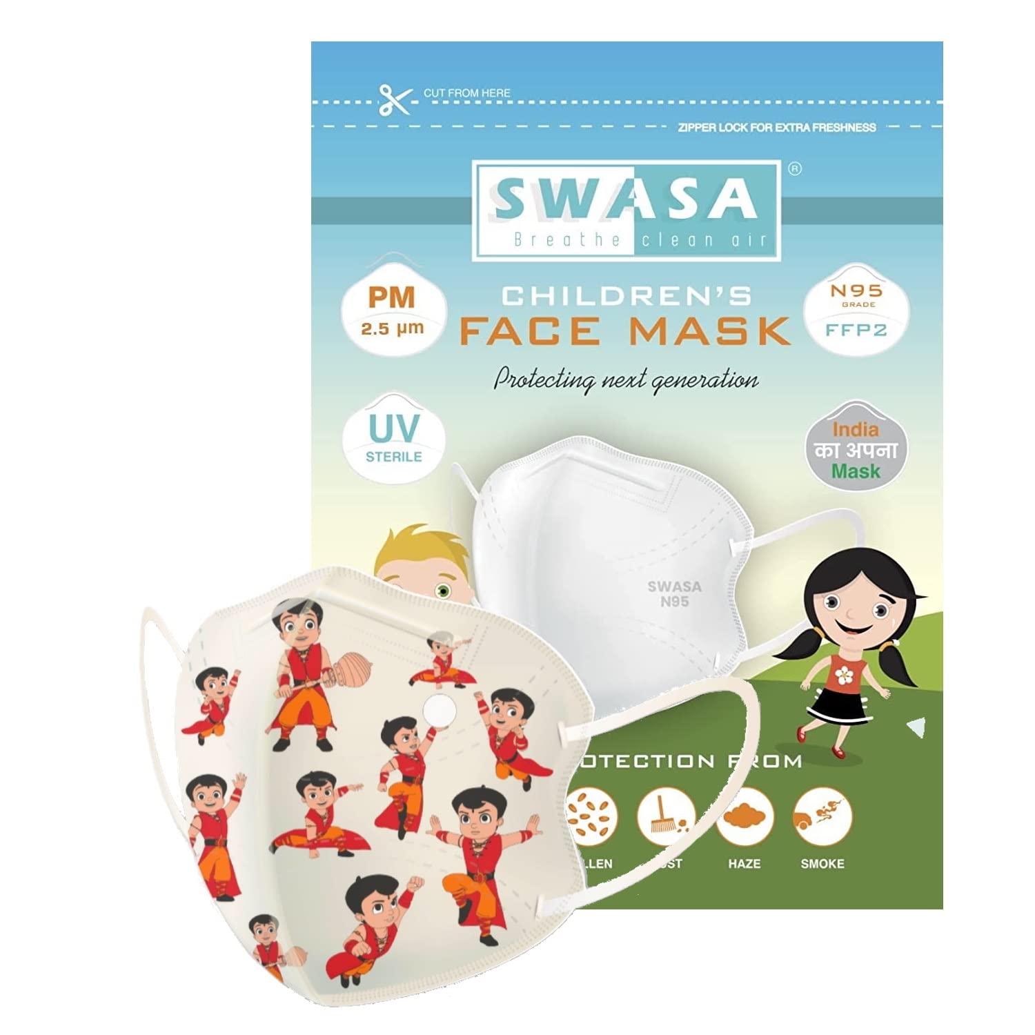 SWASA - Super Bheem Polypropylene N95 Mask For Kids, Ffp2 Mask For Boys & Girls (Pack Of 6) - Multicolor (B09VSM1LZF) Amazon Price History, Amazon Price Tracker
