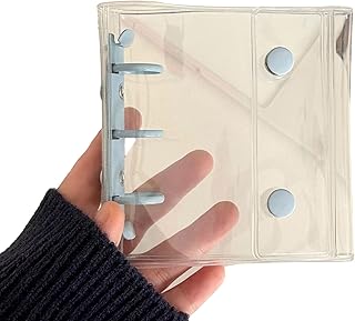 シール帳 透明 クリア 3穴 バインダー A8 はがせる 女の子 手帳 シール台紙 コラージュノート シールバインダー (リフィル20枚セット) (内ページ:透明,ブルー)