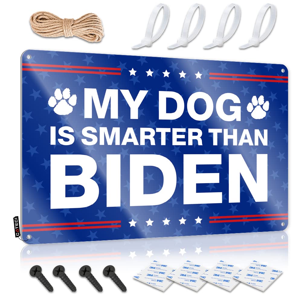 ZTBBDNQHA Funny House Signs My Dog Is Smarter Than Biden Tin Sign Dorm Door Sign Cave Man Bar(20X30CM)