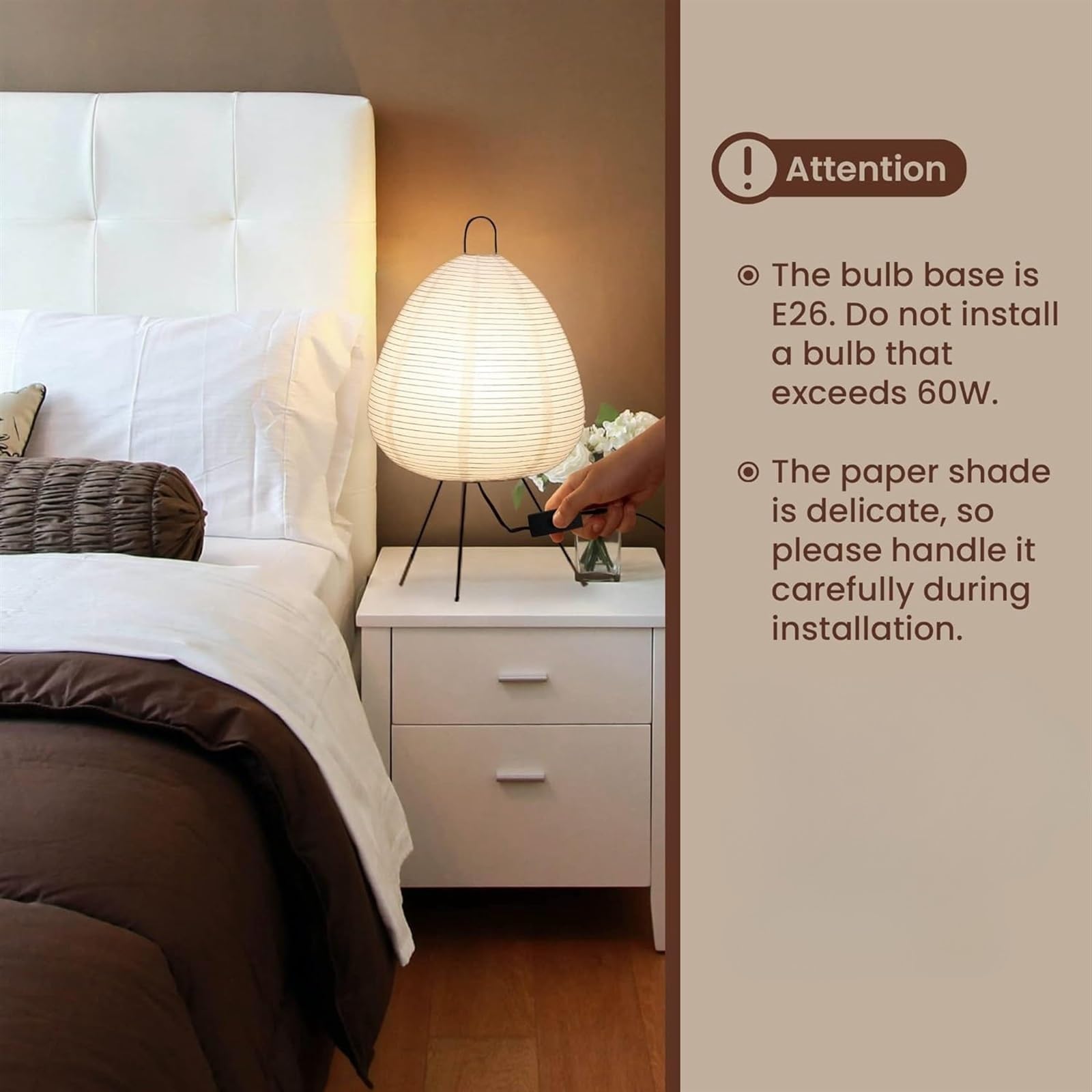 THE WHITE SHOP Japanese Paper Lamp Dimmable Japanese Paper Lamp Noguchi Style Lamp Rice Paper Floor Lamp Paper Lantern Lamp with Washi Paper Shade Cozy Japanese Paper Lantern for Living Room Bedrooms