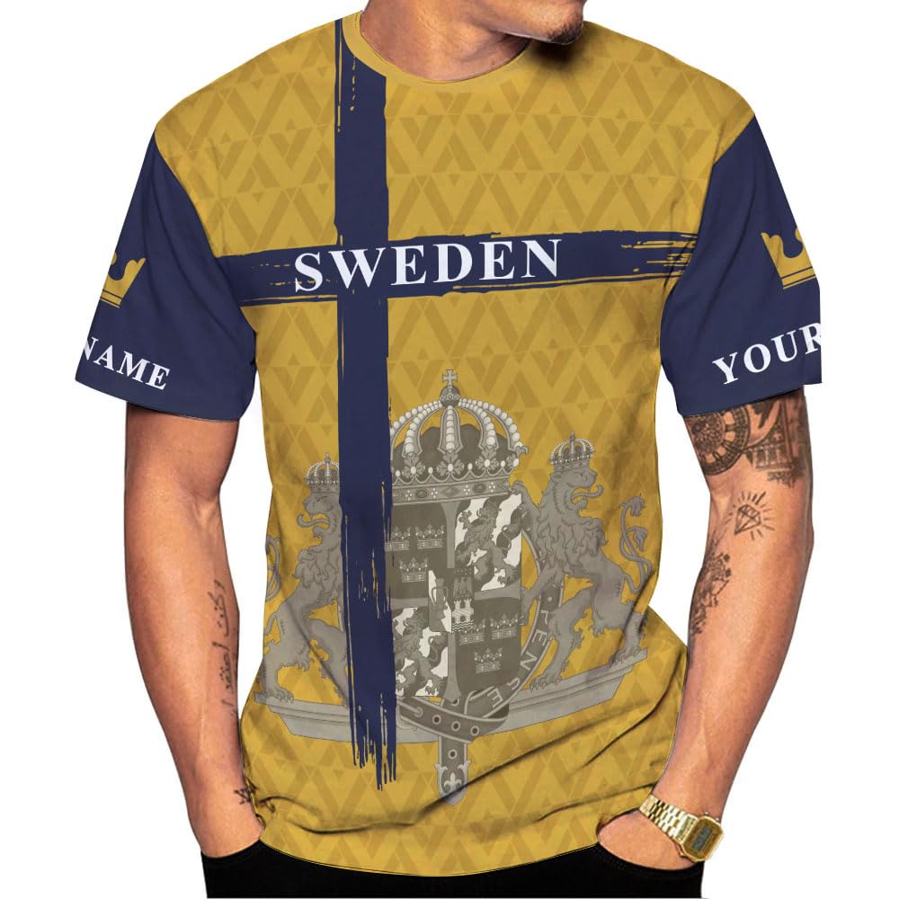 Personalized Name Sweden Flag Unisex Shirt Vintage Sverige Sweden Casimas Shirts, Swedish Short Sleeve Men's Shirt (SWD 1)