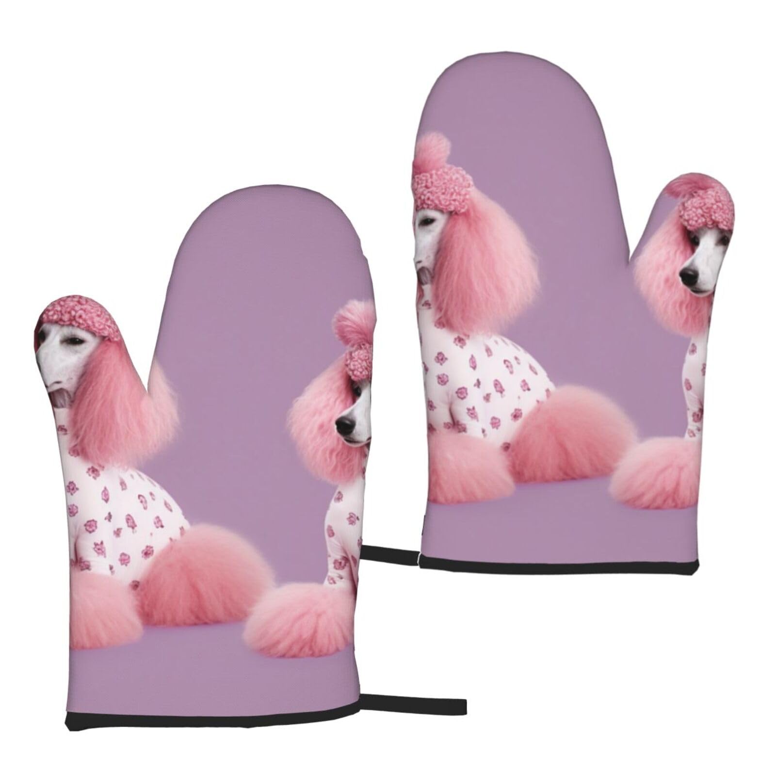 Pink Poodles Dogs Printed Oven Mitts Sets 2 PCS Heat Resistant and Non-Slip Glove Potholder for Kitchen Cooking Baking Grilling