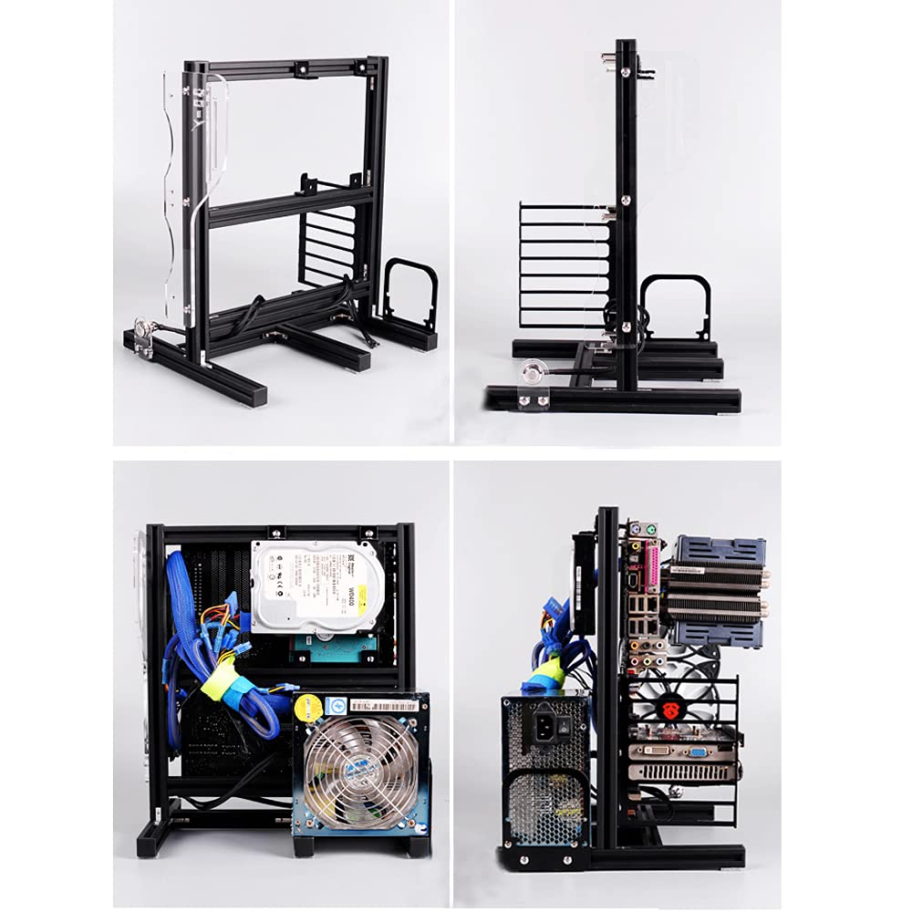 ATX M-ATX ITX - Custodia per computer da gioco fai da te, telaio verticale in alluminio, telaio aperto, dissipazione del calore, per scheda madre PC, nero