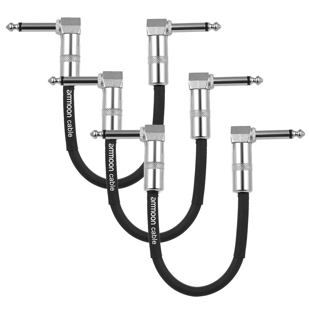Homgee 3-Pa Guitar Effect Pedal Instrument Patch Cable 15cm/ 0.5ft Long wi 1/4 Inch 6.35mm Silver Right Angle Plug Bla PVC Ja et