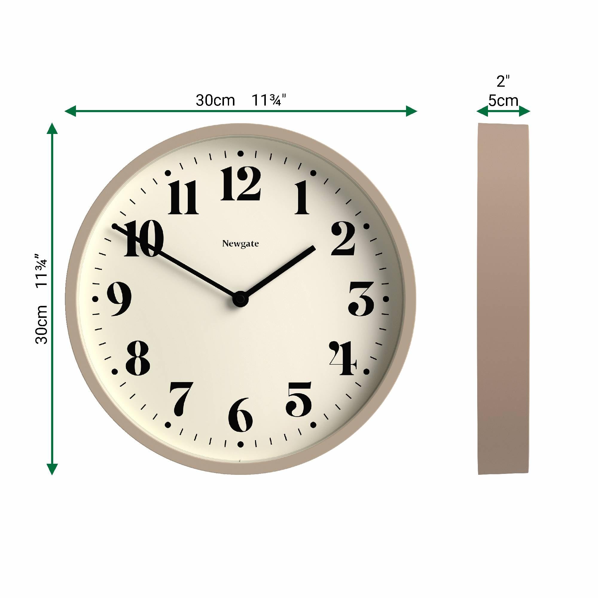 NEWGATE® Number Four Theatre Reloj de Pared | Reloj Redondo Moderno | 30cm | Stone | Números Decorativos | Ideal para Cocina, salón u Oficina