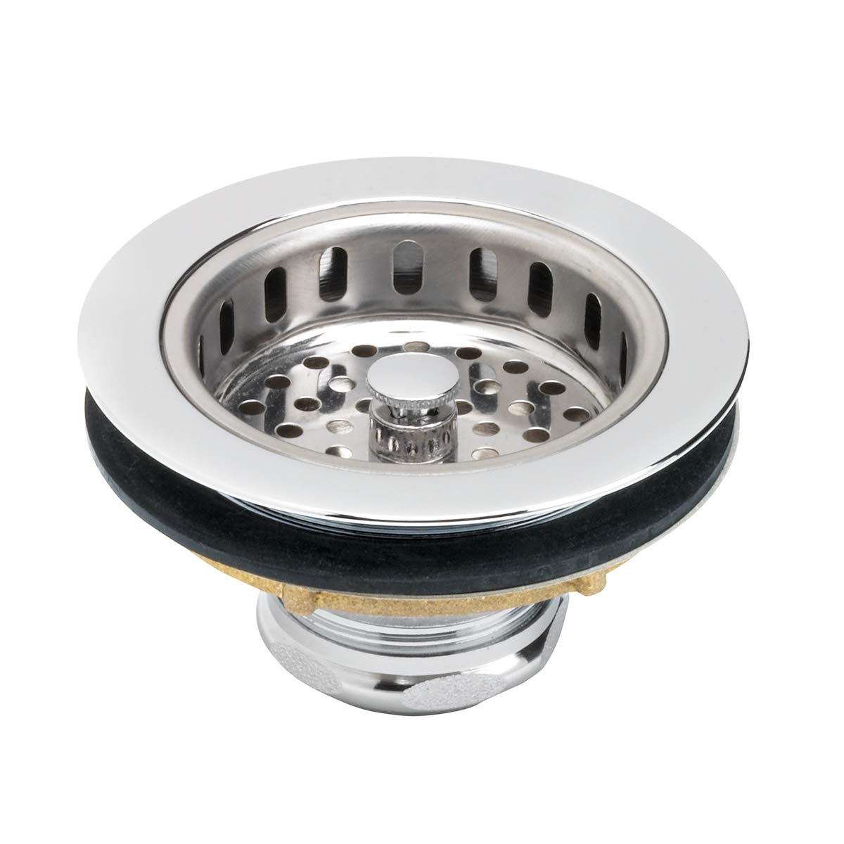 Everflow Heavy Duty Sink Strainer with Chrome Plated Solid Brass Body 7512, Fits Sinks with 3-1/2 Inch - 4 Inch Opening, Flange with Brass Nut, Rolled Edge Basket with Locking Nuts, Stainless Steel