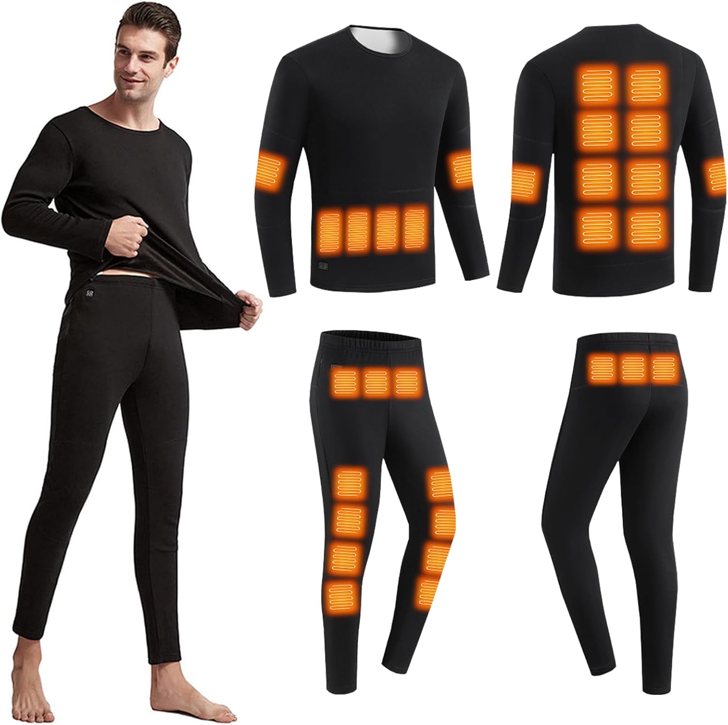 Heated Underwear Set for Men Women, Thermal Shirt and Warm Pants with 30 Heating Zones, Cold Weather Base Layer Set