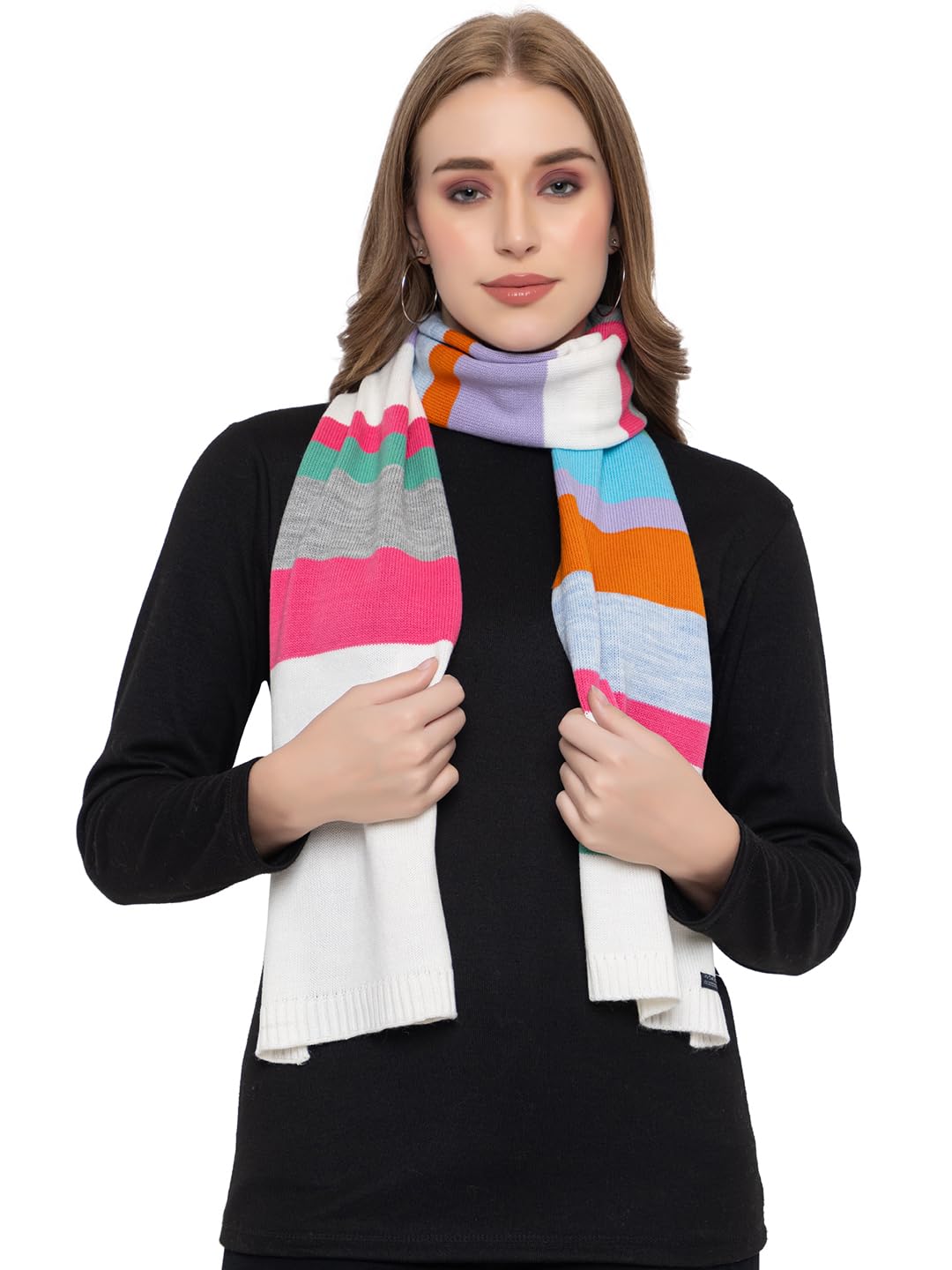 WOMEN Acrylic Woolen Striped Design Casual Warm Winter Wear Muffler Scarf Stole-image-36