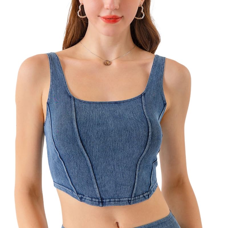 Women’s Denim-Style Yoga Sports Vest | U-Shape Elastic Quick-Dry Fitness Top