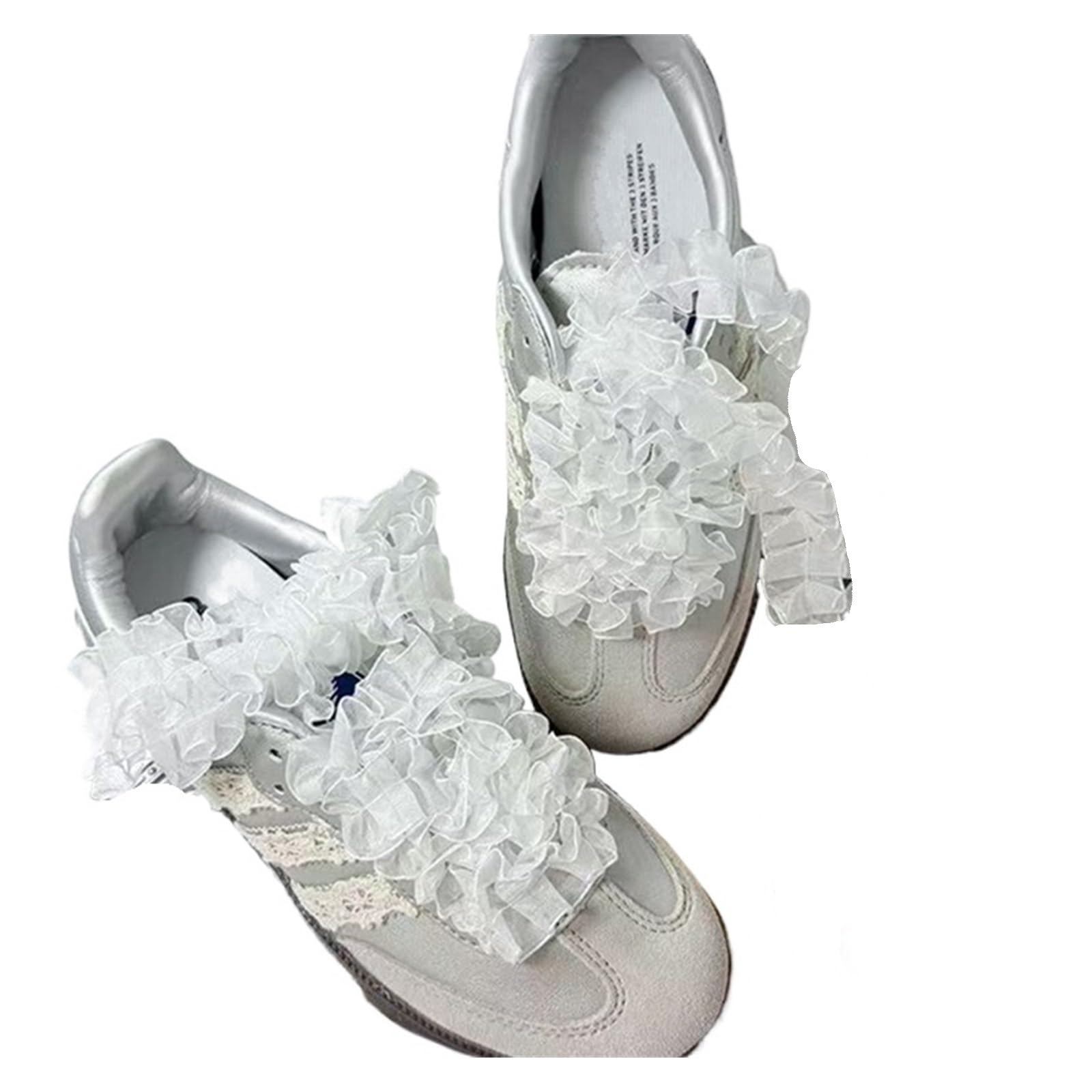 Lacets pour Chaussures, Lacets à Volants en Organza, Baskets nœud Papillon, Chaussures de Sport Noires, Lacets Blancs, Bricolage, entraînement(White,140cm)