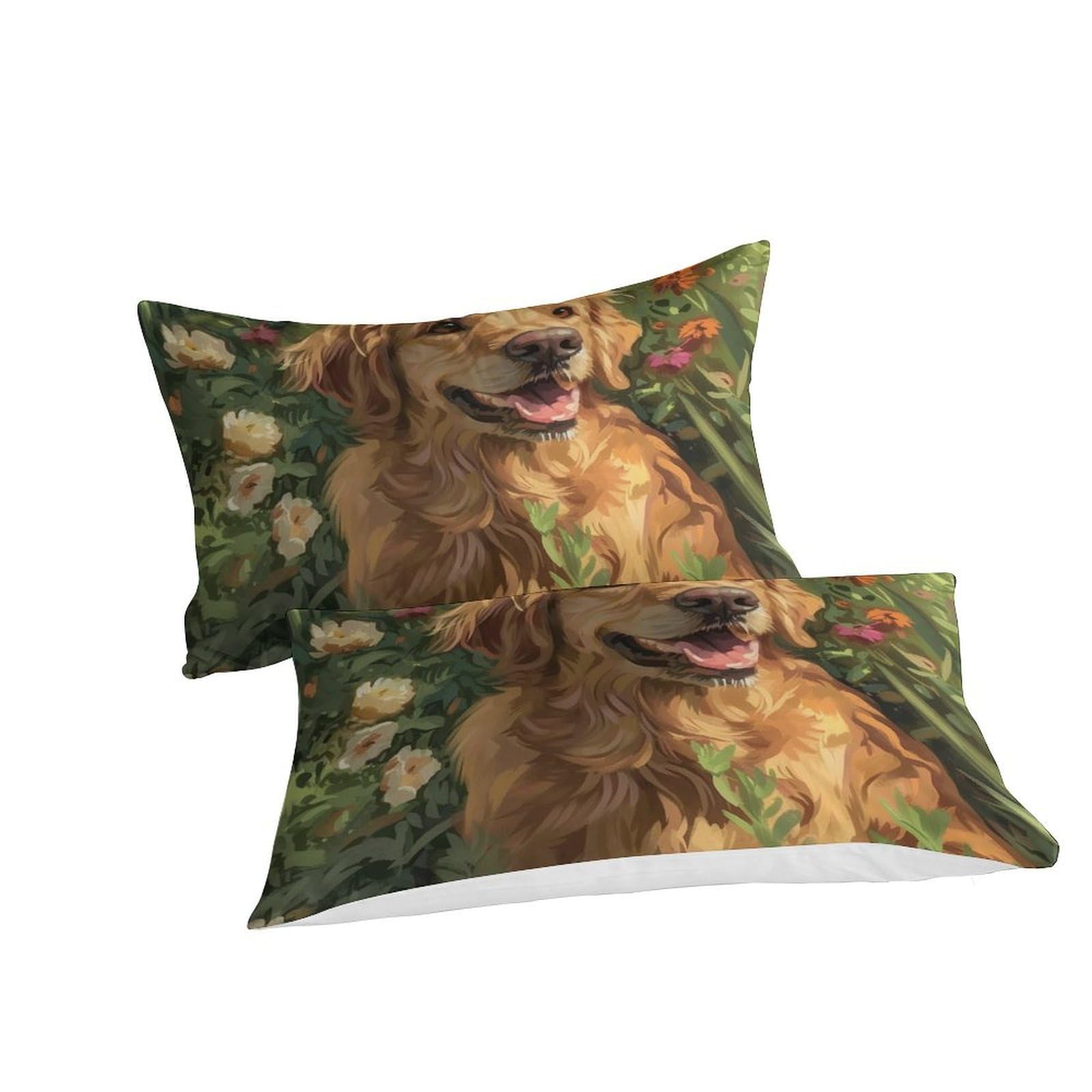 Copripiumino Matrimoniale 240x220 Cm Con Stampa 3D Golden Retriever - Set 3 Pezzi In Morbida Microfibra, Con Cerniera